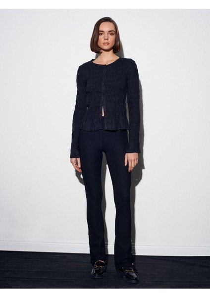 71905 Düğme Detaylı Ispanyol Paça Tayt-Siyah modelleri