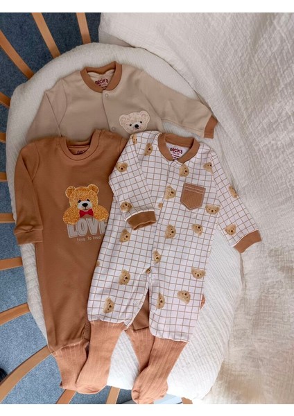 Sevimli Ayıcık 3lü Patikli Bebek Tulum