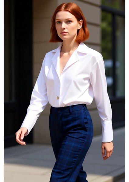 Kadın Oversize Kesim Gümüş Düğmeli Uzun Kollu Düz Gömlek Günlük ve Şık Kombinler Dayanıklı