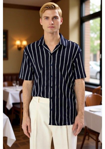 Erkek Bürümcük Çizgili Apaş Yaka Kısa Kollu Gömlek Fonksiyonel Dayanıklı Kaliteli Konforlu fiyatları