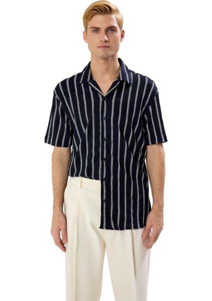 Erkek Bürümcük Çizgili Apaş Yaka Kısa Kollu Gömlek Fonksiyonel Dayanıklı Kaliteli Konforlu fırsatları