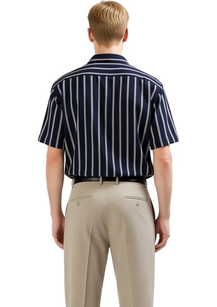 Erkek Bürümcük Çizgili Apaş Yaka Kısa Kollu Gömlek Fonksiyonel Dayanıklı Kaliteli Konforlu indirimleri