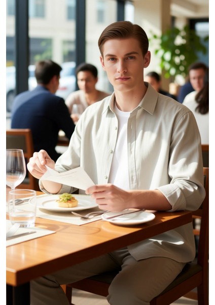 Erkek Oversize Fit Dokuma Keten Görünümlü Gömlek Yaka Uzun Kollu Gömlek Gündelik Şıklık Şık fiyatları