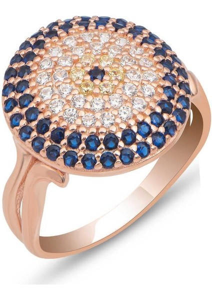 Hk Gümüş Kadın Yüzük Rose Yuvarlak Nazarlı |Gümüş Takı Hediyelik Ürünler