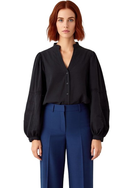 Kadın Pamuklu Oversize Kesim Hakim Yaka Balon Kol Detaylı Şık Gömlek Fonksiyonel Dayanıklı fırsatları