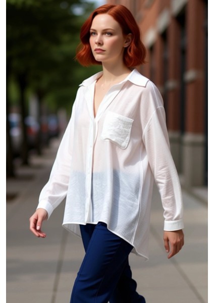 Kadın Düşük Kollu Dokulu Dokuma Gömlek Rahat Kesim Günlük Şıklık Sunan Bir Seçenek Estetik