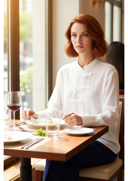 Kadın Relaxed Kesim Hakim Yaka Fiyonk Detaylı Uzun Kollu Pamuklu Dokuma Gömlek Fonksiyonel fiyatları