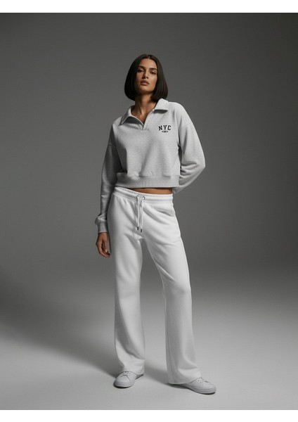 Beli Lastikli Flare Beyaz Eşofman