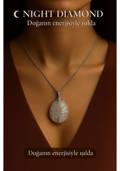 Kadın Kolye Pembe Kuvars Doğal Taş Zincirli Kolye