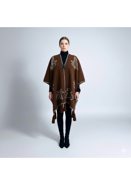Akmoda Kalın Kışlık Triko Uzun Panço