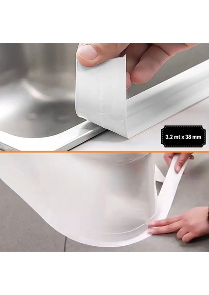 Su Sızdırmaz Banyo Mutfak Lavabo Küvet Izolasyon Şerit Bant,lavabo Kenar Bandı 3.2 mt x 38 mm ( Lisinya ) indirimleri