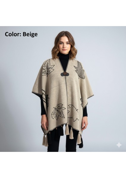 Akmoda Kalın Kışlık Triko Uzun Panço