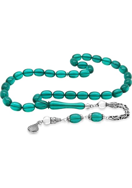 925 Ayar Gümüş Kral Zincir Püsküllü Sülün Imame Beyzi Kesim Turkuaz Katalin Tesbih