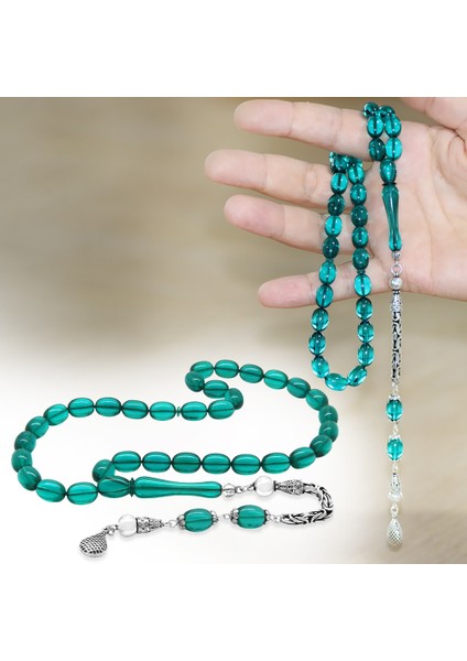 925 Ayar Gümüş Kral Zincir Püsküllü Sülün Imame Beyzi Kesim Turkuaz Katalin Tesbih fiyatları