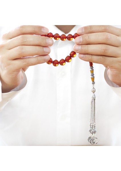 Kararmaz Metal Püsküllü Alpaka Nakkaş Imameli Kırmızı Sıkma Kehribar Efe Tesbih Küre Kesim fırsatları