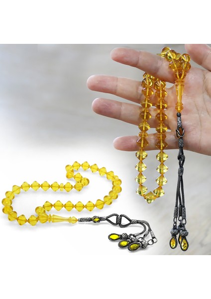 Premium Kutulu 1000 Ayar Gümüş Kazaz Püskül Istanbul Kesim Soft Sarı Büyük Boy Damla Kehribar Tesbih fırsatları