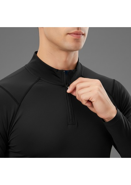 Erkek Uzun Kollu Yüksek Yaka Nefes Alan Kumaş Antrenman Üstü