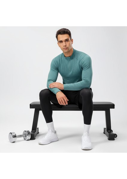 Erkek Uzun Kollu Yüksek Yaka Nefes Alan Kumaş Antrenman Üstü