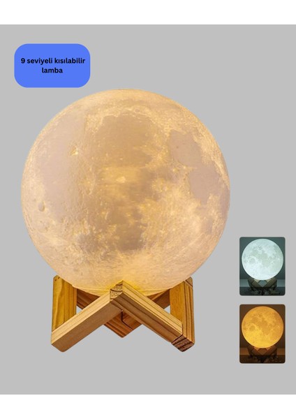 16 Renkli 3D Baskılı Ay Lambası Ahşap Standlı ve Uzaktan Kumandalı - M056K090-R59056 modelleri