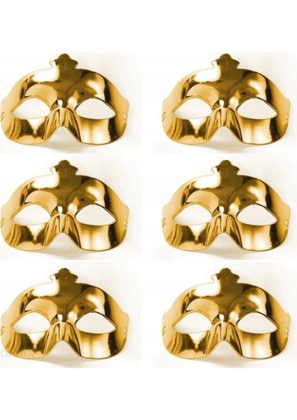 Altın Metalize Renk Düz Balo Parti Maskesi 6 Adet