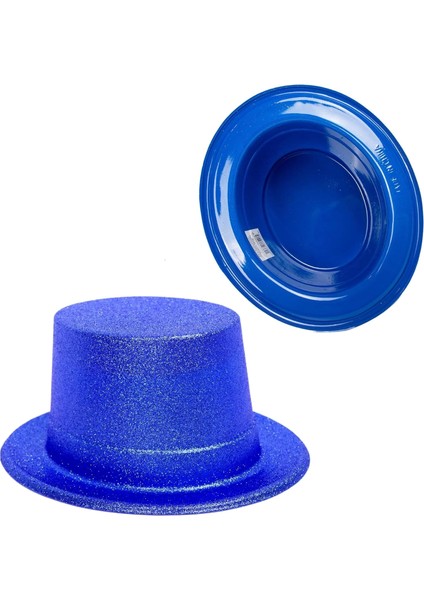 Mavi Renk Parıltılı Simli Fötr Silindir Parti Şapkası modelleri