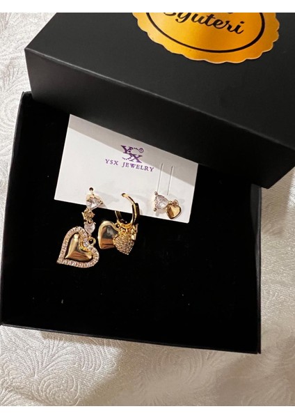 Çelik Altın Kaplama 3'lü Küpe