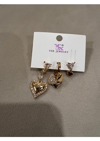 Çelik Altın Kaplama 3'lü Küpe modelleri