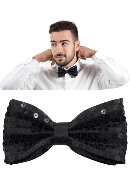 Gece Işıltısı Siyah Payetli Pullu Papyon 7x2 cm fiyatları