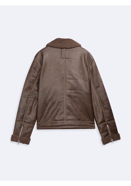 Suni Deri Fermuarlı Kürk Bej Ceket fiyatları