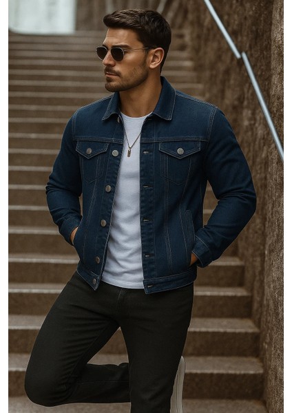Erkek Mevsimlik Basic Günlük Trend Lacivert Kot Ceket modelleri