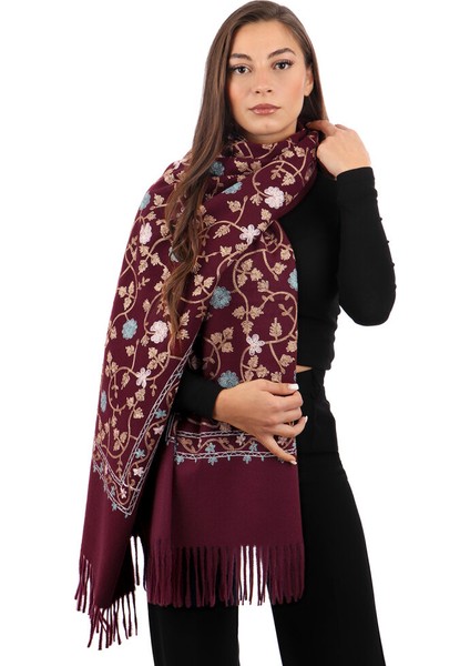 Mürdüm Nakışlı Kışlık Şal