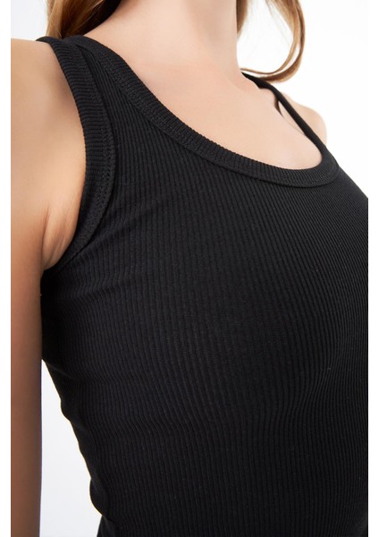 Siyah Pamuklu Kalın Askılı Fitilli Kadın Atlet fiyatları