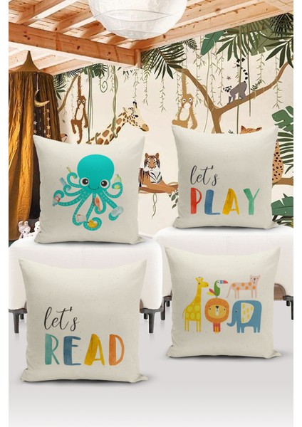 4'lü Kırlent Kılıf Seti Çocuk Bebek Odası Dijital Baskılı