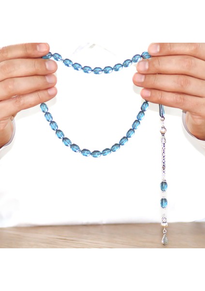 925 Ayar Gümüş Kral Zincir Püsküllü Sülün Imame Beyzi Kesim Mavi Katalin Tesbih modelleri