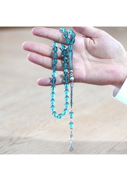 925 Ayar Gümüş Kral Zincir Püsküllü Sülün Imame Beyzi Kesim Mavi Katalin Tesbih fırsatları