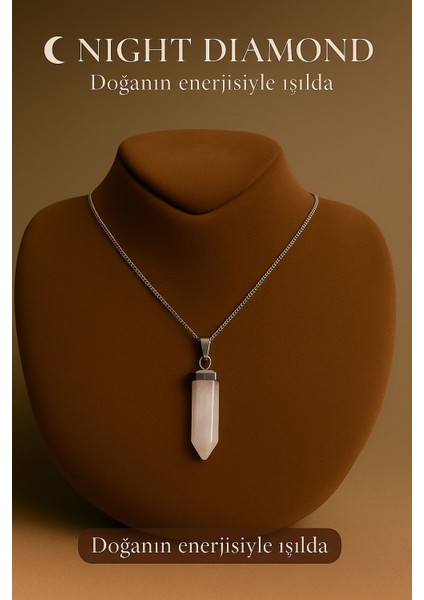 Kadın Kolye Kuvars Doğal Taş Zincirli Kolye