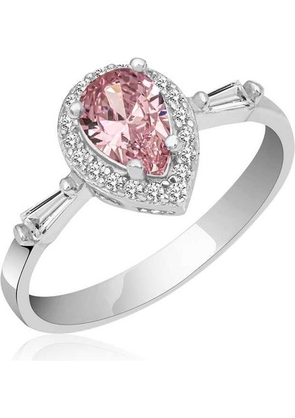 Hk Gümüş Kadın Yüzük Pembe Damla Taşlı |Gümüş Takı Hediyelik Ürünler