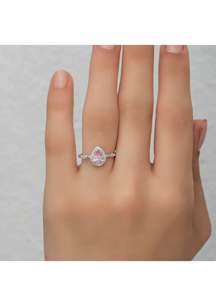 Hk Gümüş Kadın Yüzük Pembe Damla Taşlı |Gümüş Takı Hediyelik Ürünler indirimleri