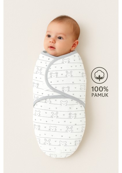 %100 Pamuk Bebek Kundak Battaniyesi - Cırt Cırtlı, 0-4 Ay, Nefes Alabilen Penye Kumaş