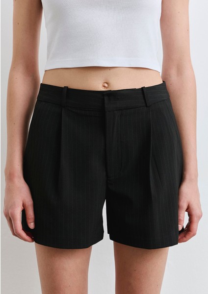 Çizgili Siyah Şort 1410217-85353