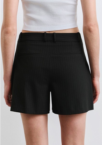Çizgili Siyah Şort 1410217-85353