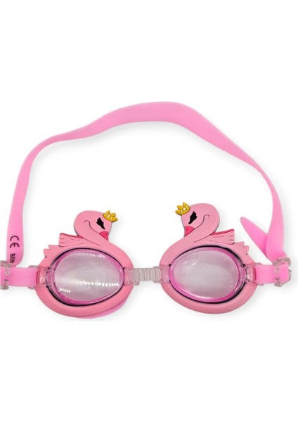 Çocuk Yüzücü Gözlüğü Silikon Taşıma Çantalı Pembe Kuğu - 9014 (Lisinya)