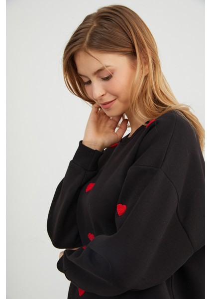 3 Iplik Kalp Nakışlı Oversize Sweatshirt fiyatları
