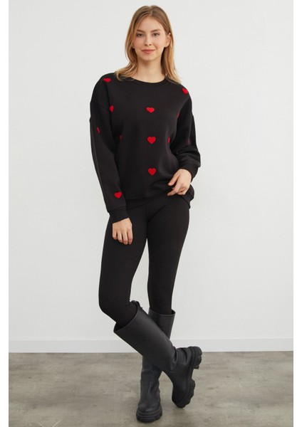 3 Iplik Kalp Nakışlı Oversize Sweatshirt indirimleri