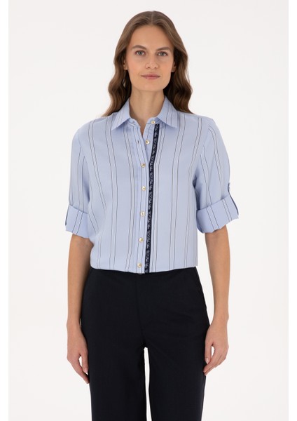 Kadın Açık Mavi Gömlek Desenli 50308645-VR003