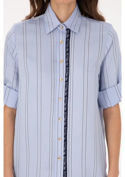 Kadın Açık Mavi Gömlek Desenli 50308645-VR003