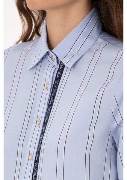 Kadın Açık Mavi Gömlek Desenli 50308645-VR003