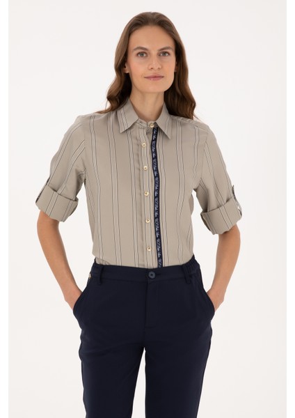 Kadın Açık Haki Gömlek Desenli 50308645-VR183