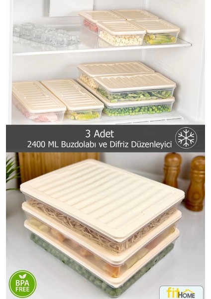 3'lü Set Buzluk Buzdolabı Difriz Organizeri Mikrodalgaya Uygun Hava Almaz Saklama Kabı