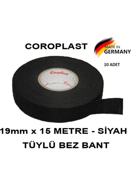 Coroplast 10 Adet Bez Bant Tüylü Yanmaz Kumaş Kablo Sarma Bantı 19MM 15MT